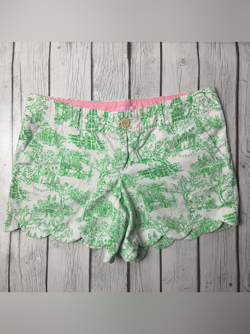 Lilly Pulitzer Women's 8 Buttercup Shorts Green Spring Fever Toile 5" Inseam